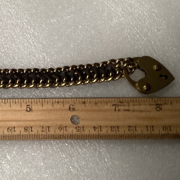 Vintage Fossil Toggle Black Leather/Gold-tone Bracelet - Picture 9 of 10